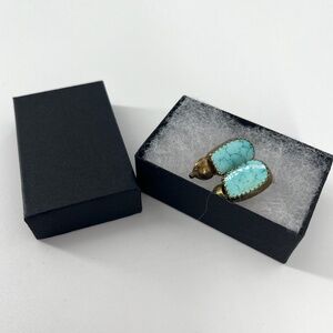 Gold-Tone Drop Earrings with Turquoise Stones | Textured Fluted Caps | Statement